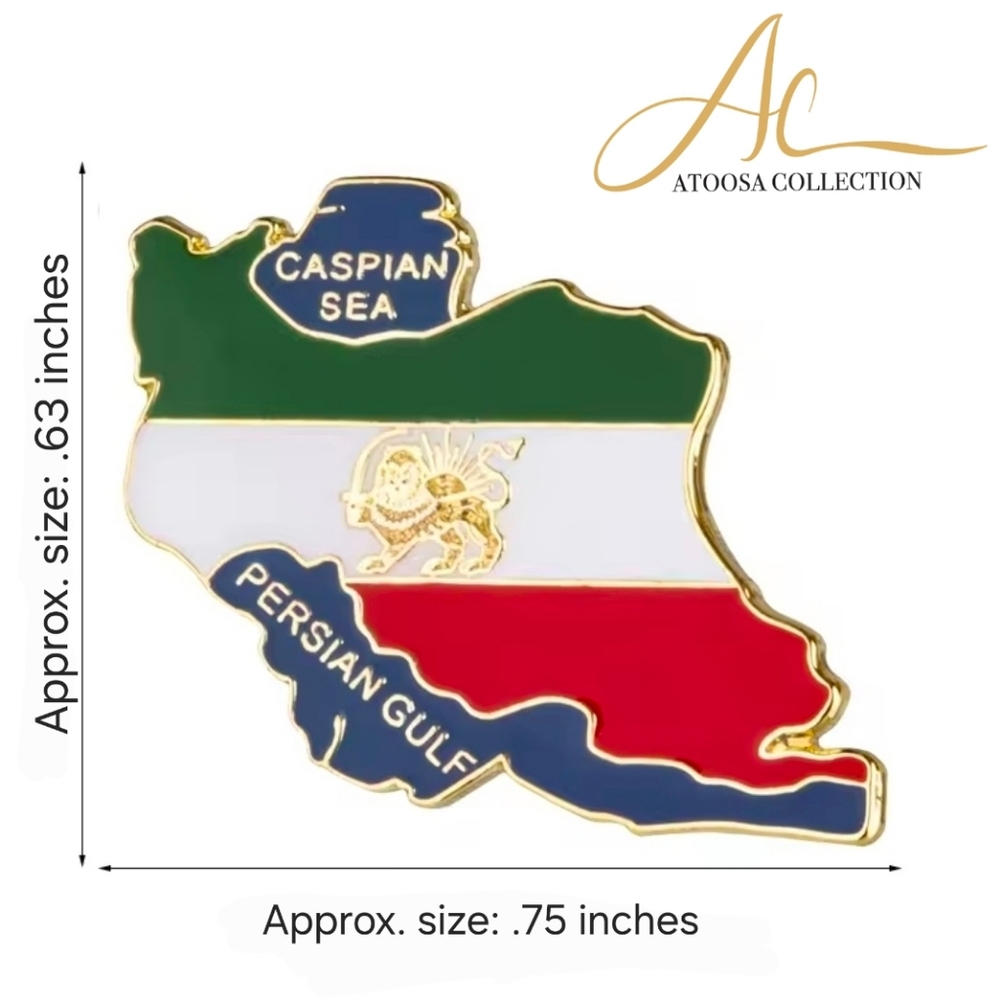 Iran Map Lapel Pin Lion and Sun Flag Women Life Freedom Persian Brooch - Picture 2 of 6